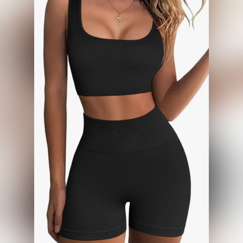 Black Ribbed Two-Piece Set